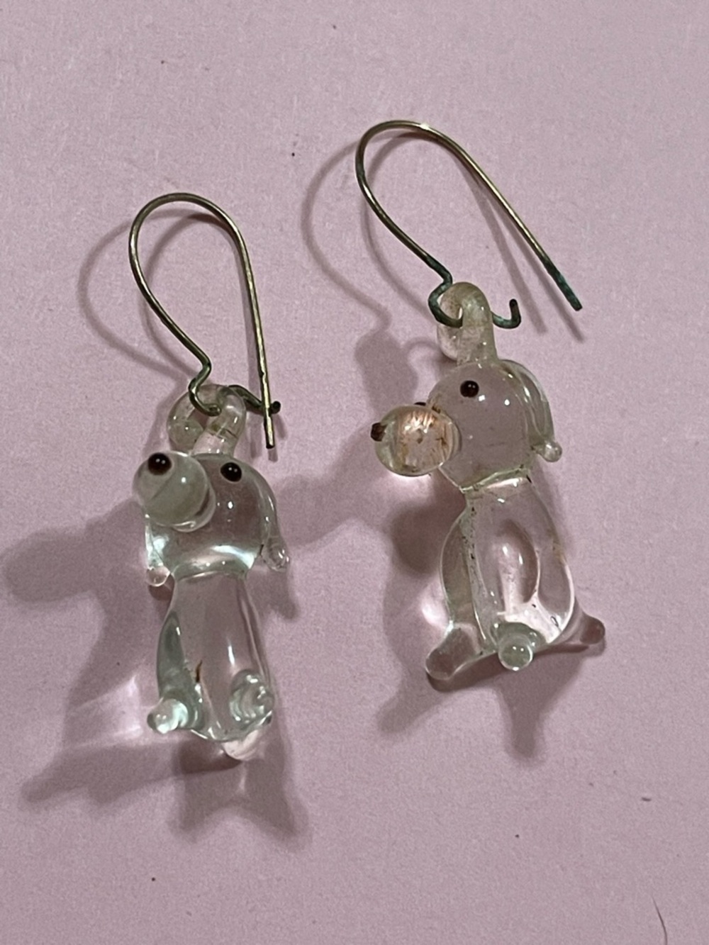 RESERVED 🎆 Vintage Glass Lamp work Dog Pierced Earrings #9621 - Picture 2 of 5